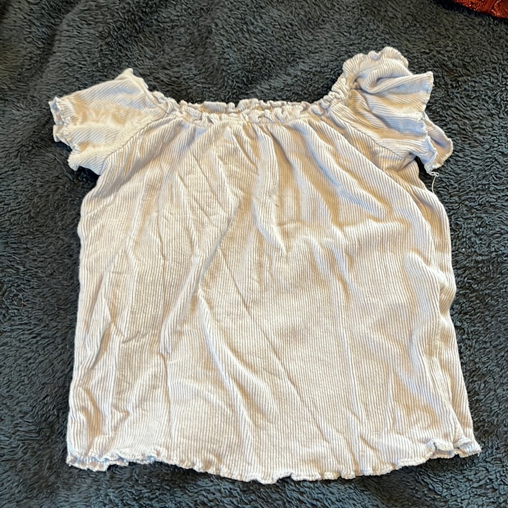 light blue off the shoulder garage crop top